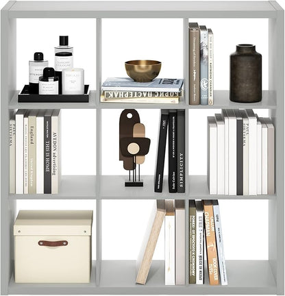 Furinno Cubicle Open Back Decorative Cube Storage Organizer, 9-Cube, Light Grey