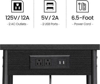 TUTOTAK End Table with Charging Station, Nightstand, 3-Tier Couch Side Table with USB Ports and Outlets, Bedside Table for Small Space, Living Room TB01BK026