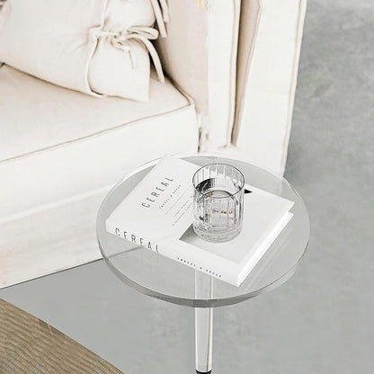 Acrylic Drink Table for Small Spaces, Clear Side Table, 10" L x 10" W x 21.3" H, Round End Table for Living Room, Bedroom, Office, Easy Assembly