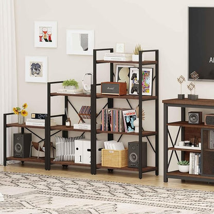BON AUGURE 3 Tier Industrial Bookshelf, Office Small Open Book Shelf for Small Space, Short Narrow Wooden Etagere Bookcase for Living Room, Bedroom and Kitchen (Rustic Oak)