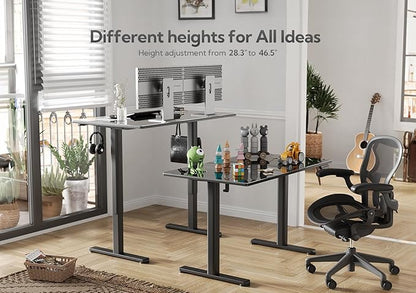 Claiks Glass Standing Desk, 40x24 Inch Small Stand Up Desk Electric Adjustable Height Quick Install Computer Desk for Home Office, Black
