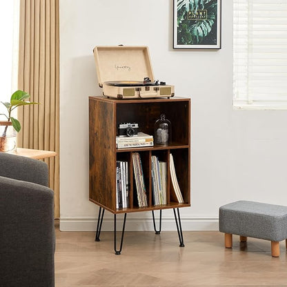 Record Player Stand with Vinyl Storage, Vinyl Record Storage Cabinet Holds Up to 150 Albums, End Table for Record Player, Turntable Stand with Record Storage for Living Room, Brown