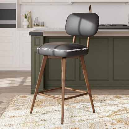 Swivel Bar Stools Set of 4, Mid Century PU Leather Counter Height Bar Chairs with Low Back and Metal Legs, Modern Bar Stool Chair for Kitchen Island, Black