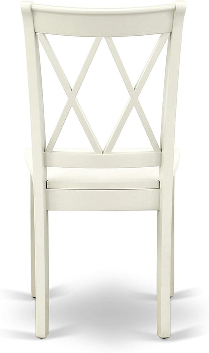 East West Furniture HBCL5-LWH-W 5 Piece Dining Set Includes a Round Dining Room Table with Pedestal and 4 Kitchen Chairs, 42x42 Inch, Linen White