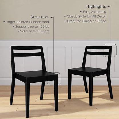 Grain & Grove Davie Dining Room Chairs Set of 2, Solid Wood Modern Kitchen Chair for Living Room, Kitchen, Black
