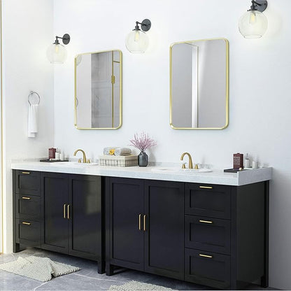 Gold Framed Bathroom Mirror, Brushed Gold Bathroom Vanity Wall Mirror, Rounded Rectangle Gold Frame Mirror, Tempered Glass, Anti-Rust, Hangs Horizontally or Vertically (22" x 30", Gold)