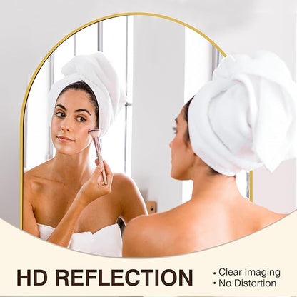 FICTOR Bathroom Vanity Mirror for Wall,32”x30” Arched Metal Framed Bathroom Mirror for Over Sink,Entryway,Living Room,Bedroom(Gold)