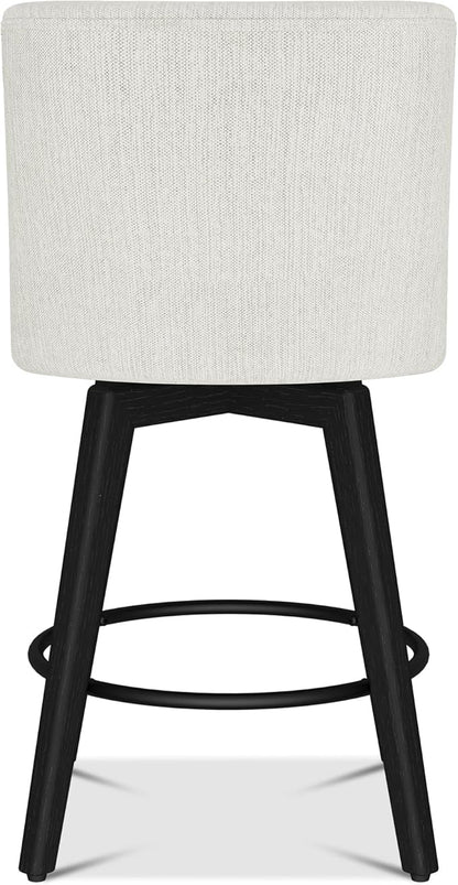 Counter Height Bar Stools Set of 2, Modern Swivel Barstools with Back and Wood Legs, Linen Fabric Upholstered Counter Height Stools, 26" H Kitchen Island Stools, Home Bar, Pub, Ivory