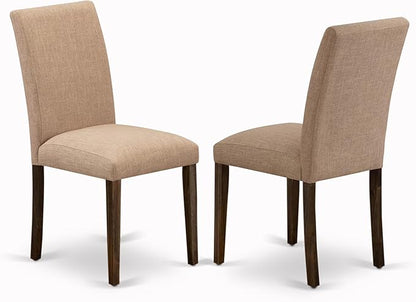 East West Furniture V727AB747-9 9 Piece Dining Table Set Includes a Rectangle Dining Room Table with V-Legs and 8 Light Sable Linen Fabric Upholstered Chairs, 40x72 Inch, Multi-Color