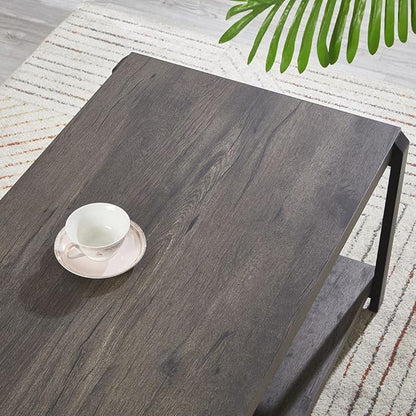 EXCEFUR Coffee Table with Storage Shelf, Rustic Wood and Metal Cocktail Table for Living Room, Grey