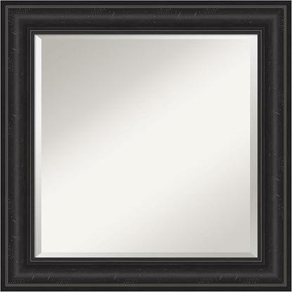Amanti Art Black Bathroom Mirror for Over Sink, 26x26 Shipwreck Black Square Vanity Mirror, Medium Country Rustic Frame, Hangs Horizonally and Vertically, Bathroom Wall Decor, Beveled Edge