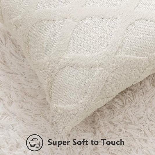 decorUhome Christmas Decorative Throw Pillow Covers 20X20 Set of 2, Soft Plush Faux Fur Wool Pillow Covers for Couch Bed Sofa Living Room, Beige