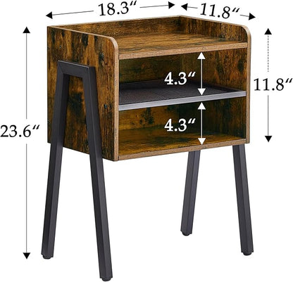 VECELO Nightstand Industrial Side End Table/Stackable Accent Furniture with 2-Tier Open Storage Compartments for Bedroom,and Small Spaces