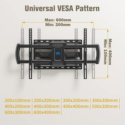 Mounting Dream TV Wall Mount, UL Listed Full Motion Mount Bracket for 42-84 Inch Flat Screen TVs, Swivel Articulating Dual Arms, Max VESA 600x400mm, 100 LBS Loading, Fits 16 Inches Wood Studs, MD2296