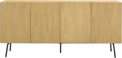 NTC Veil Modern Sideboard with 4 Doors, Buffet Cabinet with Vertical Groove Design and Metal Legs, Storage Cabinet for Living Room, and Hallway, Effortless Assembly, Sand