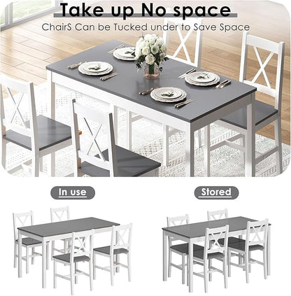 sogesfurniture 42.5''Dining Table Set for 4，Dinette Set for 4 Small Space,5 Pieces Dining Table for Kitchen, Dining Room, Pine Wood,Grey&White