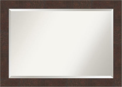 Amanti Art Brown Bathroom Mirror for Over Sink, 29x41 Wildwood Brown Rectangle Vanity Mirror, Large Rustic Farmhouse Frame, Hangs Horizonally and Vertically, Bathroom Wall Decor, Beveled Edge