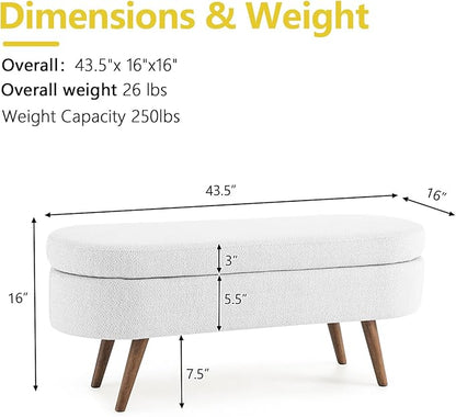 NicBex Ottoman Bench with Storage for Bedroom, 43.5" Upholstered End of Bed Bench with Rubber Wood Legs, Linen Storage Bench for Living Room or Entryway,