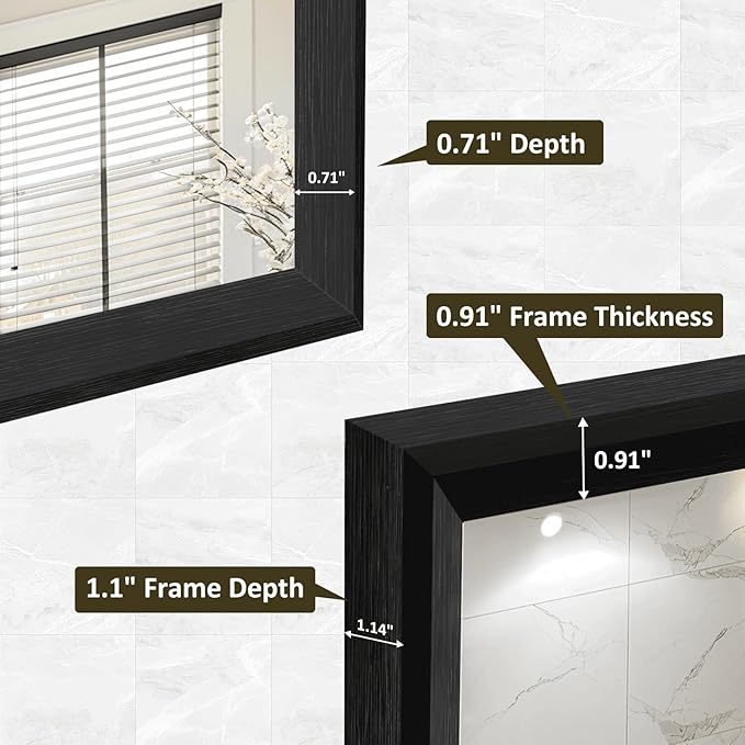 WEER Black Framed Mirror, 28X36 Inch Matte Black Wall Mirror for Bathroom, Rectangular Black Bathroom Vanity Mirror, Tempered Glass, Anti-Rust, Hangs Horizontal or Vertical