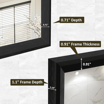 WEER 60X36 Inch Black Bathroom Mirror, Rectangular Framed Mirror for Bathroom, Matte Black Wall Mounted Large Vanity Mirror, Farmhouse Mirror, Tempered Glass, Anti-Rust, Horizontal or Vertical