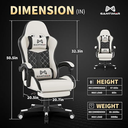 Gaming Chair, 400 lbs Adult Chair, High Back Computer Chair with Footrest and Linked Armrests, Office Video Game Chair with Lumbar Support(White)