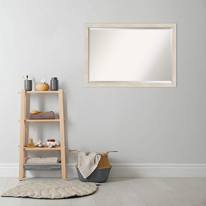Amanti Art White Bathroom Mirror for Over Sink, 27x39 Hardwood White Wash Narrow Rectangle Vanity Mirror, Large Rustic Farmhouse Wood Frame, Hangs Horizonally and Vertically, Bathroom Wall Decor