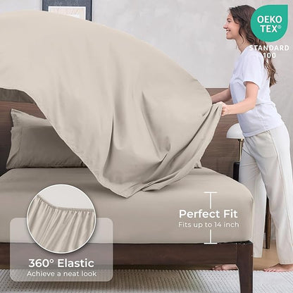 HEVUMYI Beige Tan Twin Comforter Set - 5-Piece All Season Bed in a Bag Twin, Ultra Soft Bedding Set with Comforter, Flat Sheet, Fitted Sheet, Pillowcases, Pillow Shams, Beige Tan