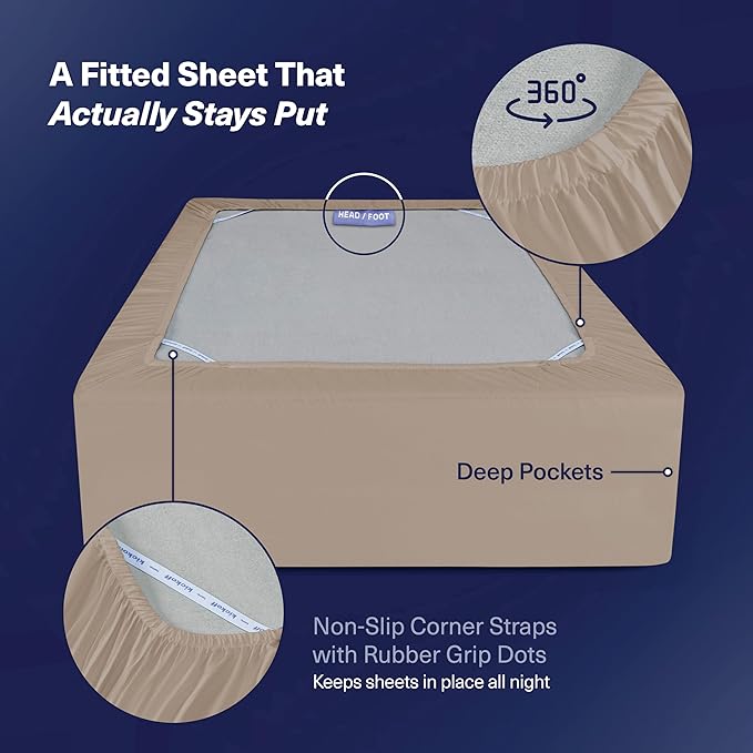 Kickoff Viscose Bamboo Sheets California King Size 4-pc 100% Organic Bamboo Viscose Bed Cooling Sheets Cal King Set Cool Bedding for hot Sleepers Sheet, Flat, Fitted, Pillowcases (Iced Latte, CK)