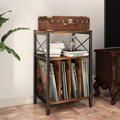3-Tier Record Player Stand, Vinyl Record Storage Turntables for Vinyl Records, Record Player Table Holds Up to 200 Albums, Mid-Century Turntable Stand for Living Room, Bedroom, Office