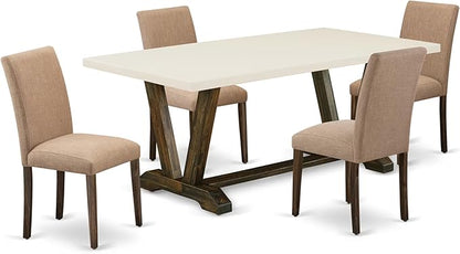 East West Furniture V727AB747-5 5 Piece Kitchen Table Set for 4 Includes a Rectangle Dining Room Table with V-Legs and 4 Light Sable Linen Fabric Parsons Chairs, 40x72 Inch, Multi-Color