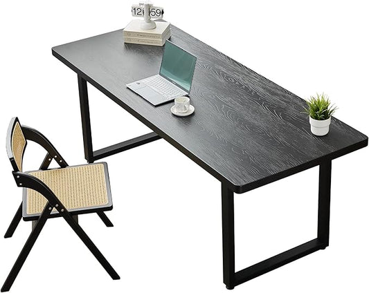 Modern Solid Wood Dining Table with Metal Base Stylish Durable Dining Room Table in Black Multiple Sizes Home Use Office Desk(55.12in)