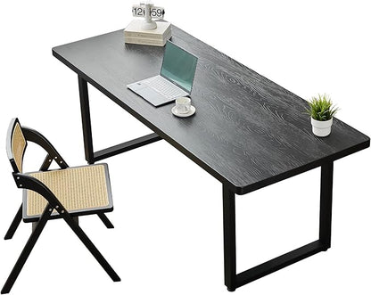 Modern Solid Wood Dining Table with Metal Base Stylish Durable Dining Room Table in Black Multiple Sizes Home Use Office Desk(78.74in)