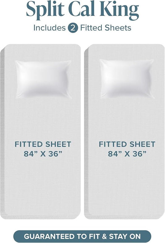 Bare Home Split California King Sheet Set - 1800 Ultra-Soft Microfiber Split California King Bed Sheets - Double Brushed - Deep Pockets - Easy Fit - 5 Piece Set - Bed Sheets (Split Cal King, Grey)
