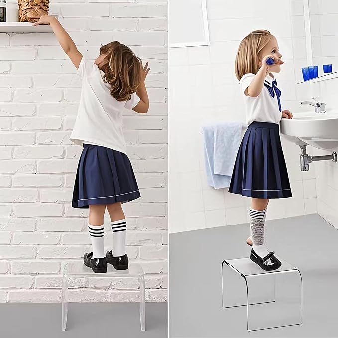Acrylic Kids' Step Stool – Small Footstool for Bathroom, Kitchen & Bedroom, 12.5”x9.7”x9”, Holds 200lbs, Multi-Use as Toilet Stool, Shower/Water-Resistant Stool, Seating and Placing Items (Blue)