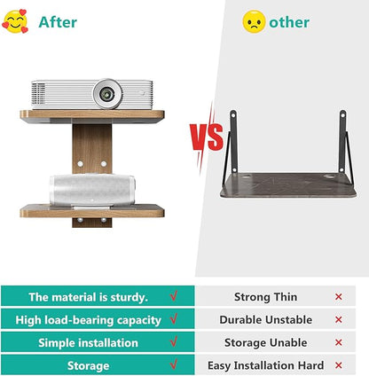 WALI Floating TV Shelf, Projector Shelf Holds Up to 22lbs, Wooden Projector Wall Mounted Shelves for DVD Players, Cable Boxes, Game Consoles, Living Room Decor Accessories (CS202N), 2 Shelves, Wood