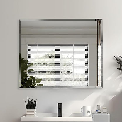 30x36 Inch Bathroom Mirror Frameless Beveled Edge Rectangle Wall Mirror Explosion Proof and Shatterproof Bathroom Vanity Mirror Wall Mounted Hang Firmly (Horizontal or Vertical)