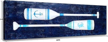 Yihui Arts Coastal Canvas Wall Art - Navy Blue and White Oar Painting for Bedroom Bathroom Decor