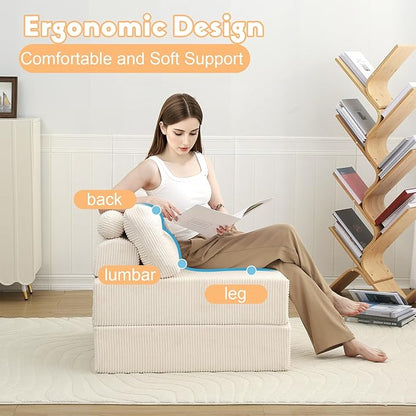 MeMoreCool Instant Guest-Ready Comfort — Convertible Sofa Chair for Small Apartments & dorms, Folds into a futon with Pillow, no Assembly, Space-Saving Design, Perfect for overnights & Studios, Beige