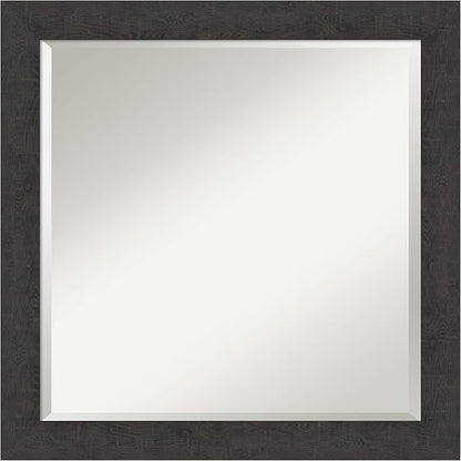 Amanti Art Brown Wall Mirror 24x24 Rustic Plank Espresso Narrow Square Bathroom Mirror for Wall Decor Living Room, Medium Rustic Farmhouse Frame, Hangs Horizonally and Vertically, Bathroom Decor