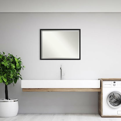 Amanti Art Black Bathroom Mirror for Over Sink, 32x42 Grace Brushed Metallic Black Narrow Rectangle Vanity Mirror, X-Large Modern Frame, Hangs Horizonally and Vertically, Bathroom Wall Decor, Beveled