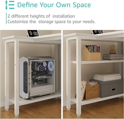 Lufeiya White L Shaped Computer Desk with Drawers & Storage Shelves, 63 Inch Reversible Corner Desk with Power Outlet for Home Office Bedroom, L-Shaped Teen PC Desks with Fabric Drawer, White