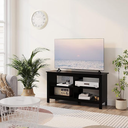 43 Inches TV Stand,Mid Century Modern Entertainment Center with 4 Open Shelves Farmhouse TV Media Console Table for Living Room,Bedroom,Television Stand up to 50 Inches(Black)