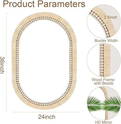 ULIKE Rattan Mirror for Bathroom, 24x36 Inch Oval Rustic Farmhouse Wall Decor with Handmade Wicker Frame, Boho Mirror for Nursery Bedroom Living Room Entryway