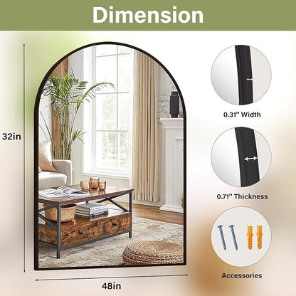 32"x48" Arched Bathroom Mirror with Aluminum Frame Arched Wall Mounted Vanity Mirror for Entryway, Bedroom, Living Room, Black