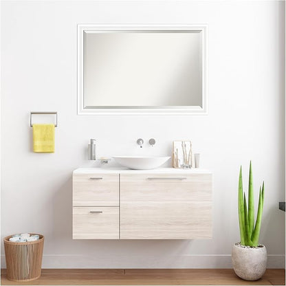 Amanti Art White Bathroom Mirror for Over Sink, 27x39 Oliver White Narrow Rectangle Vanity Mirror, Large Modern Wood Frame, Hangs Horizonally and Vertically, Bathroom Wall Decor, Beveled Edge