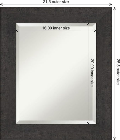 Amanti Art Brown Wall Mirror 26x22 Rustic Plank Espresso Rectangle Bathroom Mirror for Wall Decor Living Room, Small Rustic Farmhouse Frame, Hangs Horizonally and Vertically, Bathroom Decor, Beveled