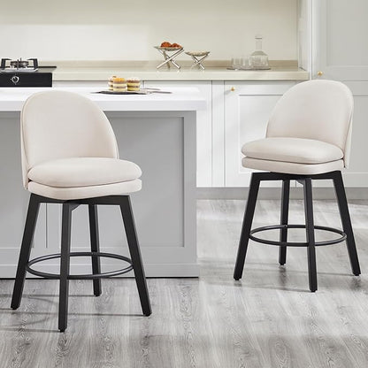 Counter Height Barstools 26 inch Upholstered Swivel Bar Stools with Back and Wood Legs for Kitchen Island,Set of 4,Beige Fabric-Armless