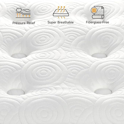 Vesgantti Twin Mattress, 12 Inch Hybrid Twin Size Mattress in a Box, Single Bed Pillow Top Mattresses, Foam and Pocket Coils Innerspring Mattresses, Pressure Relief, Medium Firm Feel