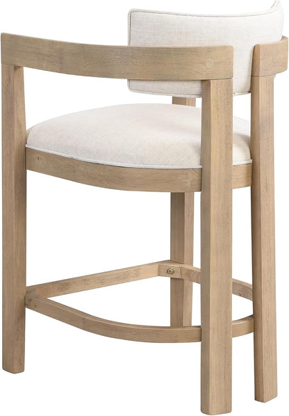 Christopher Knight Home Set of 2 Ryland Modern 26" Counter Height Bar Stools, Fabric Upholstered Counter Stools,Wooden Kitchen Island Armchair with Footrest, Round Backrest, Soft Seating,Beige+Natural