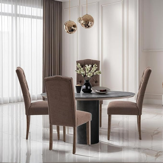 Tufted Upholstered Parsons Dining Chair Set Fabric Diner Accent Stylish Modern Kitchen Living Room with Button Sturdy Solid Wood Legs
